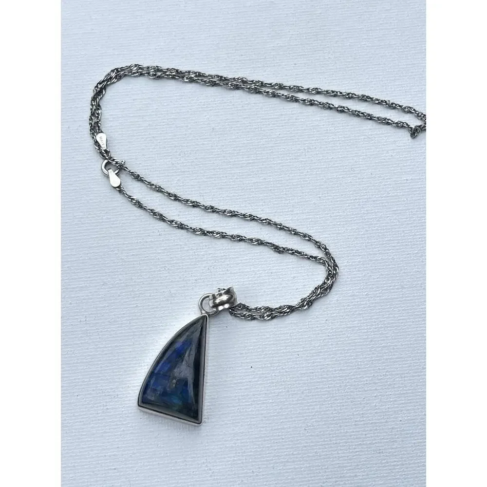 Vintage Labradorite Sterling Silver Pendant Necklace